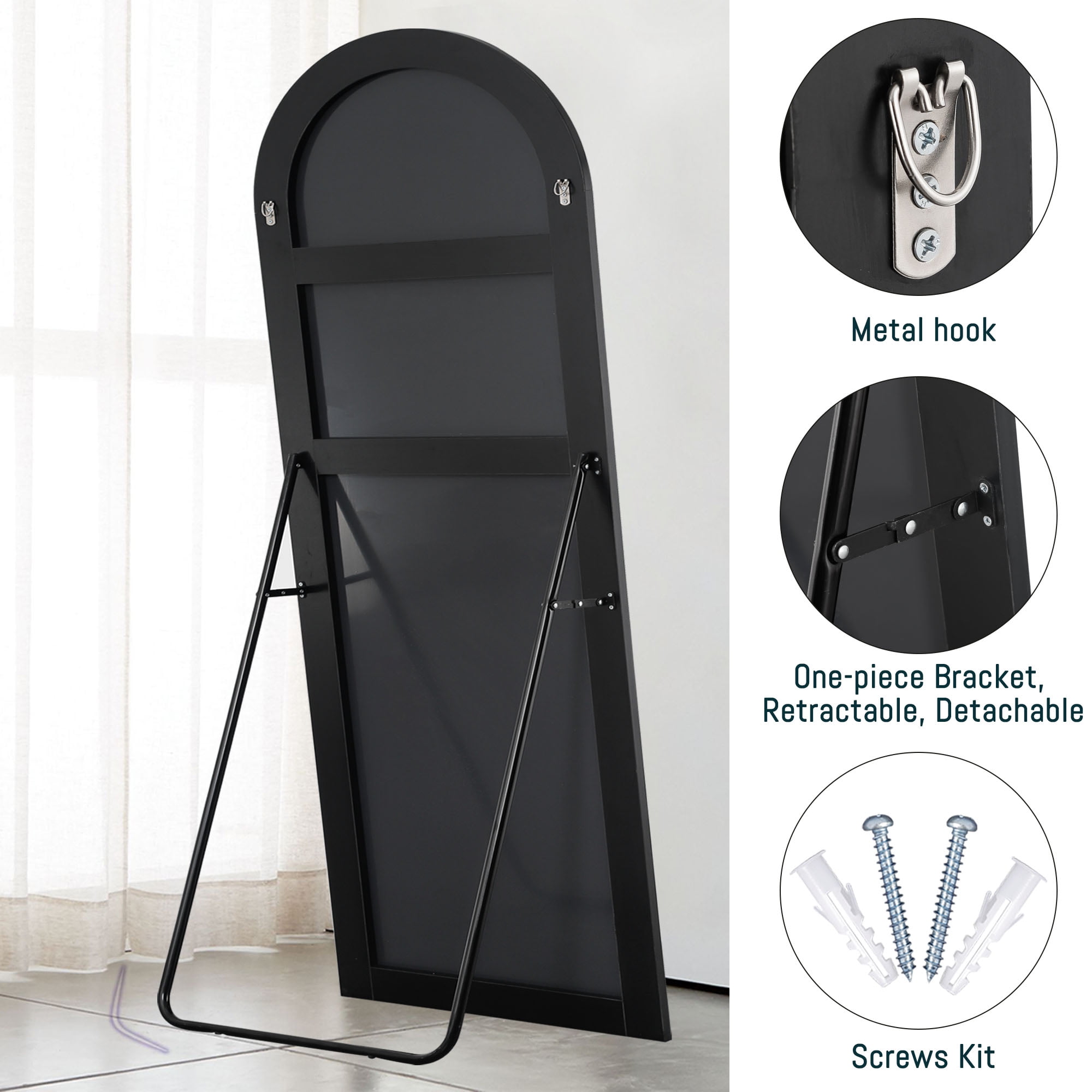 71"x28" Arched Aluminum Allou Frame Modern Full Length Mirror Floor Mirror,Black