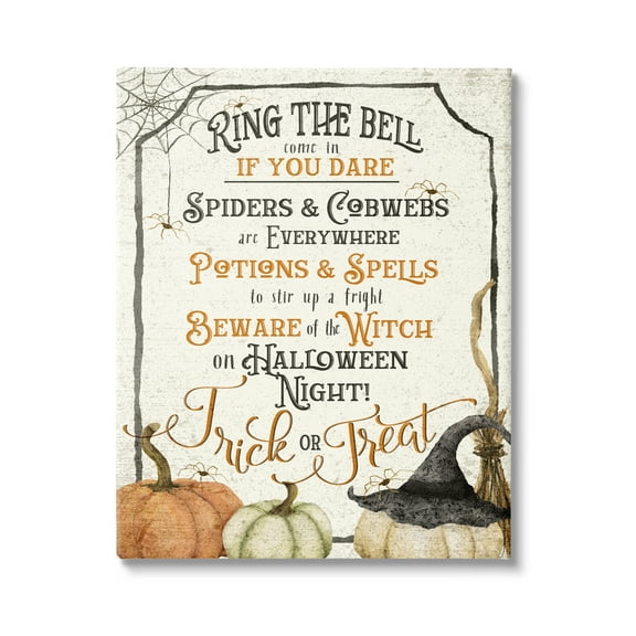 Stupell Industries Vintage Trick or Treat Sign Holiday Painting Gallery Wrapped Canvas Art Print Wall Art, 16 x 20