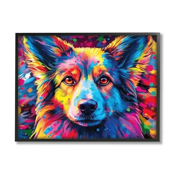 Stupell Industries Dog with Vivid Paint Splash Animals & Insects Painting Black Framed Art Print Wall Art, 14 x 11