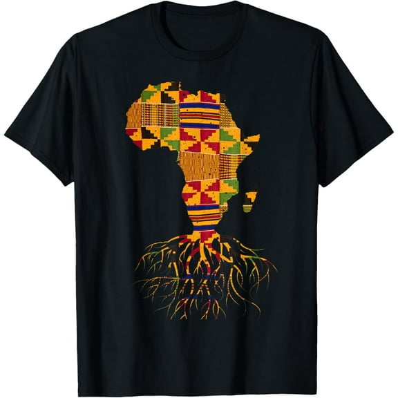 Cool Africa Map Shirt Traditional Kente Cloth African Roots T-ShirtMen and women, Black T-shirt, size: Extra large S-4XL
