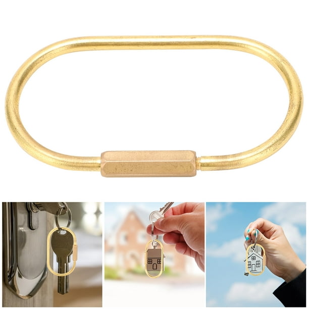 2pcs Durable Brass Screw Lock Keychain Simple Brass Key Chain Ellipse Shape  Key Ring Brass Lock Clip Key Holders Unisex