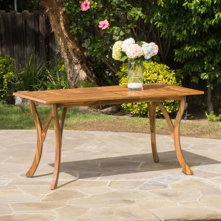 dining table wood acacia rectangular outdoor kamala finish rectangle teak christopher knight hermosa patio tables sold hestia