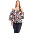 thumbnail image 5 of Sakkas Abree Off-shoulder Short Sleeve Blouse Top Ankara Wax Dutch African Print - 2288 Black/white - One Size Regular, 5 of 5