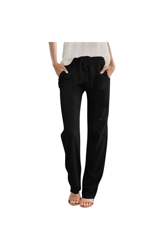 Summer Pants for Women Elastic Waist Drawstring Line Pant Solid Trendy Casual Trousers with Pockets