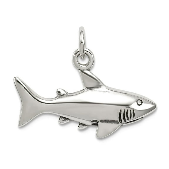 925 Sterling Silver Solid Oxidized Antique Shark Charm 16x22mm Wide Pendant Necklace for Women