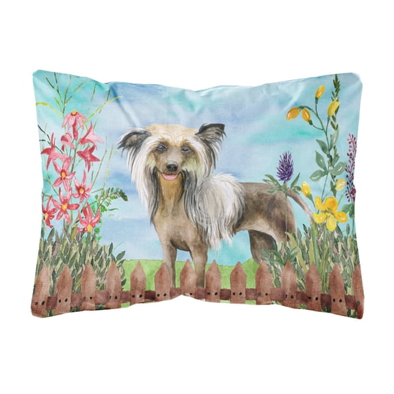 Carolines Treasures CK1221PW1216 Chinese Crested Spring Canvas Fabric Decorative Pillow  12H x16W multicolor