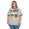 thumbnail image 5 of Disney Mickey and Minnie Mouse Women's Plus Size Ringer T-Shirt, Gray, 5 of 6