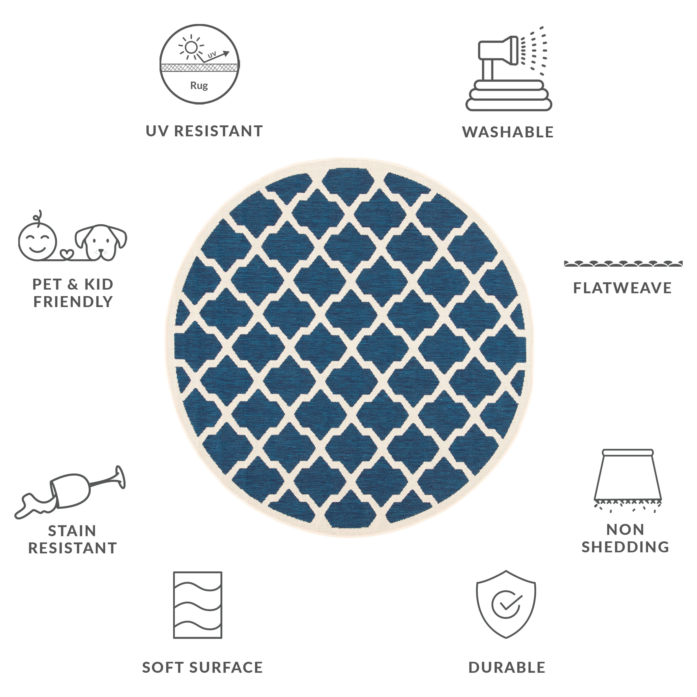 Safavieh Courtyard Amber Geometric Indoor/Outdoor Area Rug, Navy/Beige, 6'7" x 6'7" Round