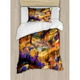 thumbnail image 3 of Fantasy Duvet Cover Set, Vivid Colored Dreamy Environment with Water in Bedrocks Spring Scene Print, Decorative 3 Piece Bedding Set with 2 Pillow Shams, Queen Size, Tan Orange, by Ambesonne, 3 of 3