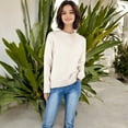 thumbnail image 5 of Women's Crew Neck Long Sleeve Knit Sweater with Contrast Trim and Ribbed Hem - Medium, Light Beige, 5 of 6