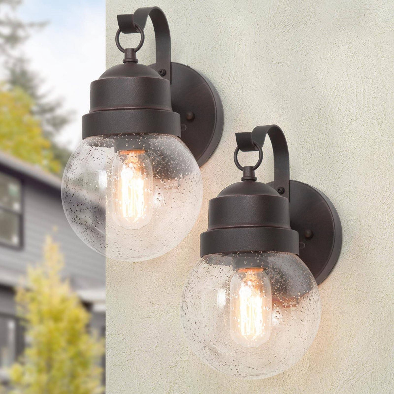 LNC Zalan 2-Pack 11-in H Rustic Bronze Seeded Glass Outdoor Wall Light