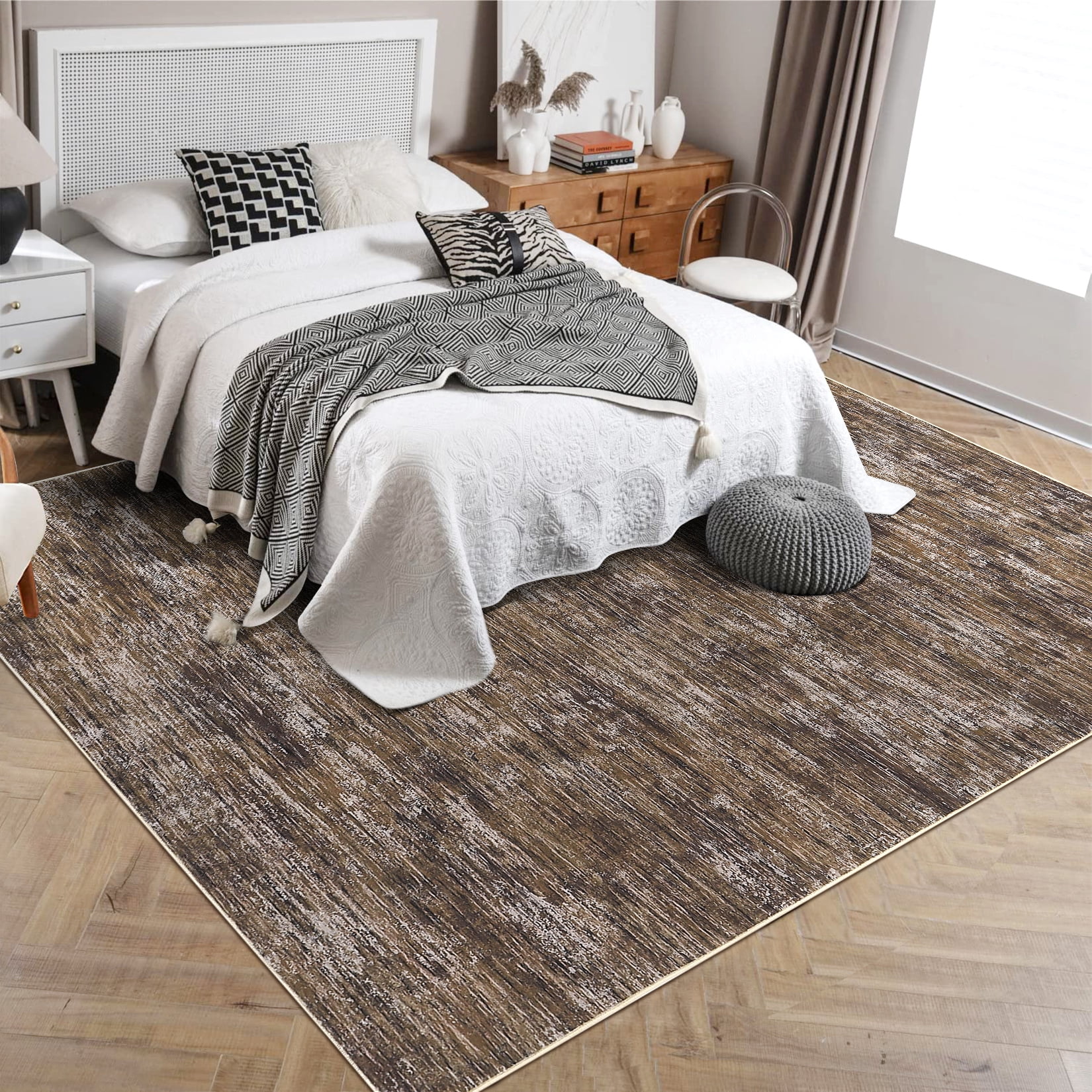 Hasoo Area Rug 4' x 6' Solid Texture Carpet for Living Room Bedroom Brown Rug