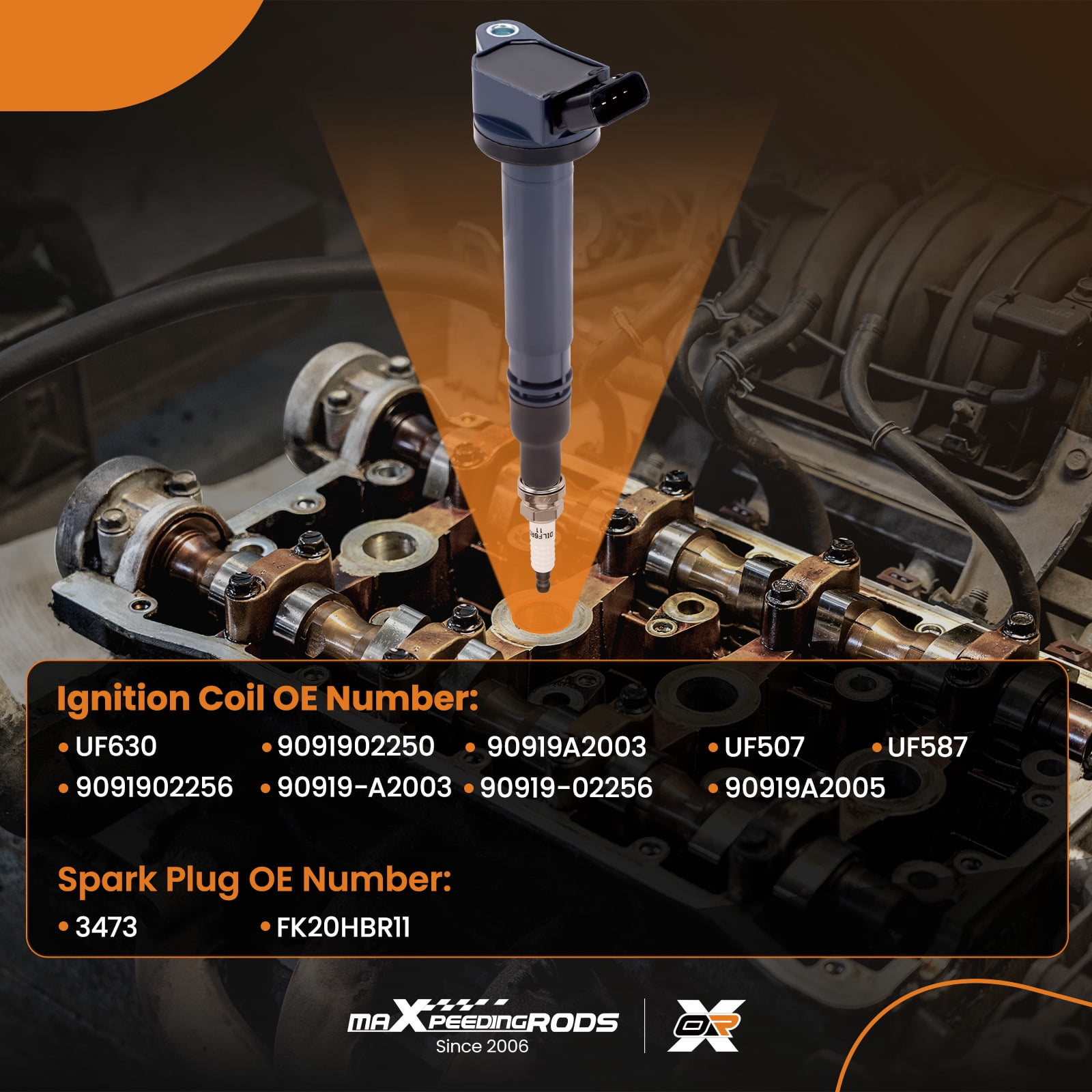 maXpeedingrods UF507 Set of 8 Ignition Coil and 8 Spark Plug Fit for Lexus GS300 GS350 GS450h IS250 IS300 IS350, Ignition Coil Kit Replaces UF630, 9091902250, 90919A2003