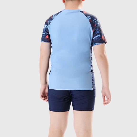 Boys' Swimwear Set Colour Block Shark Print Short Sleeved Shorts Separates Swimwear Oversized And Extra Large Beach Trousers Blue -