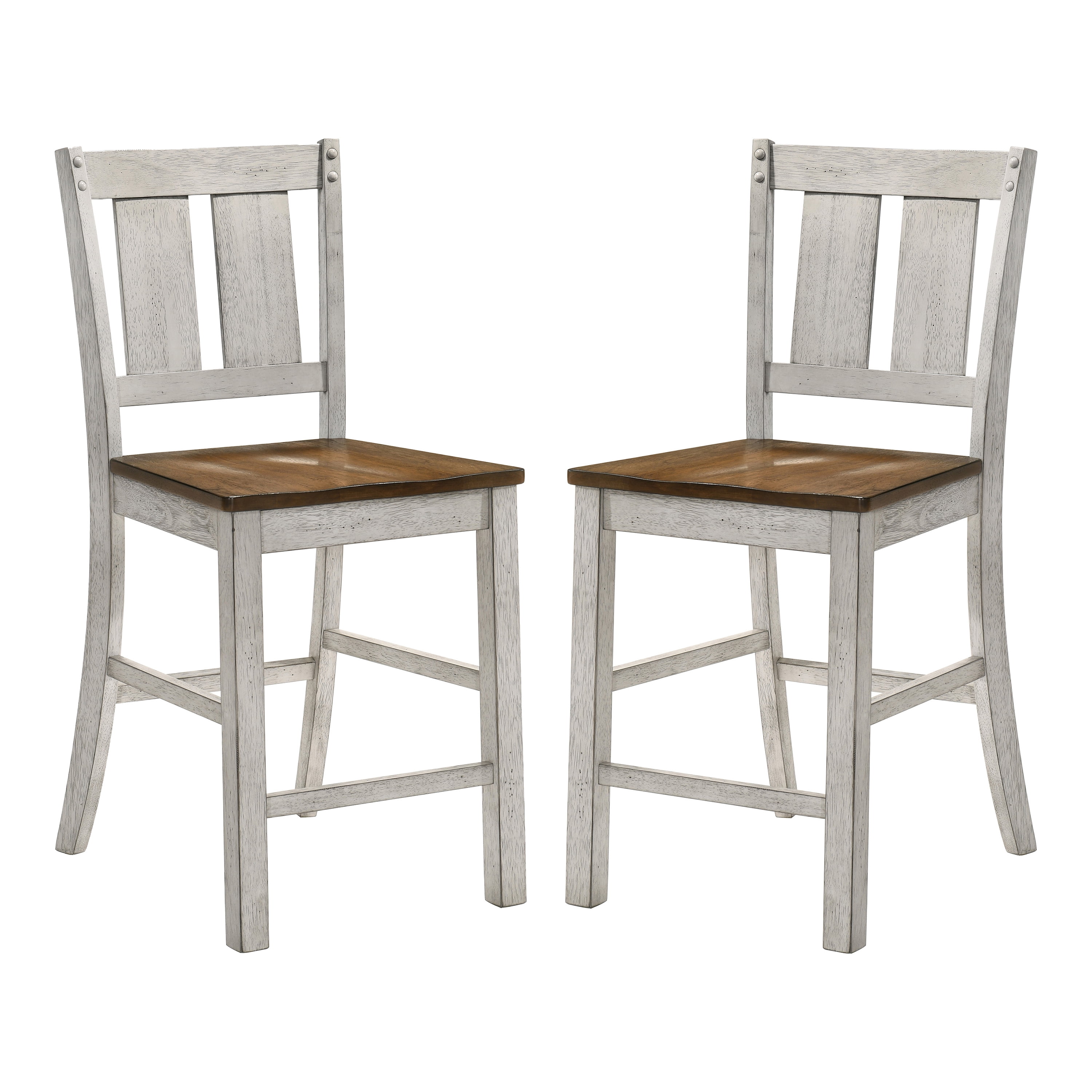 Furniture of America Waco Slat Back Wood White and Oak Counter Height Chairs (Set of 2)