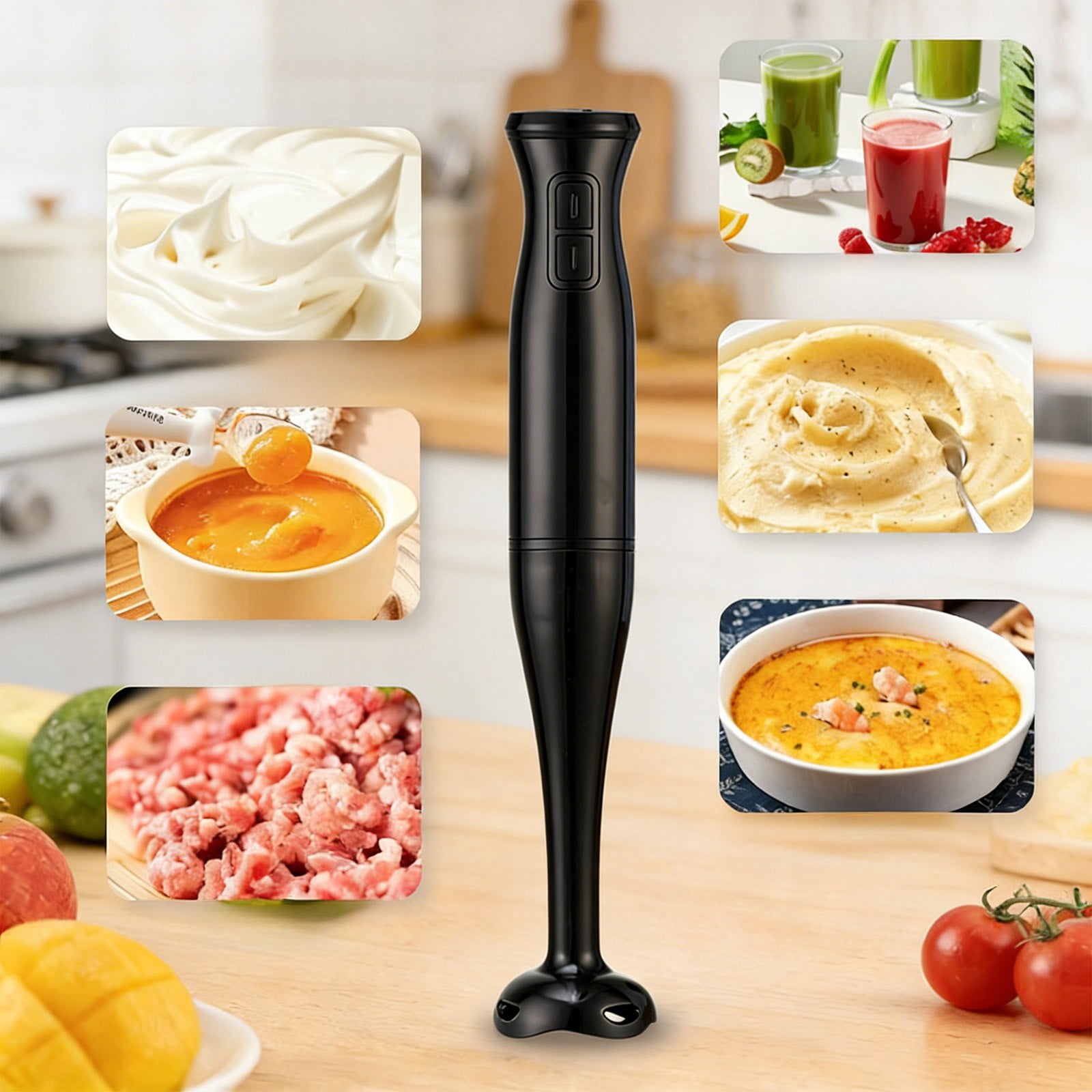 weibbin Stainless Steel Home Multifunctional Hand Blender for Food Preparation Black 15.4x2.2in