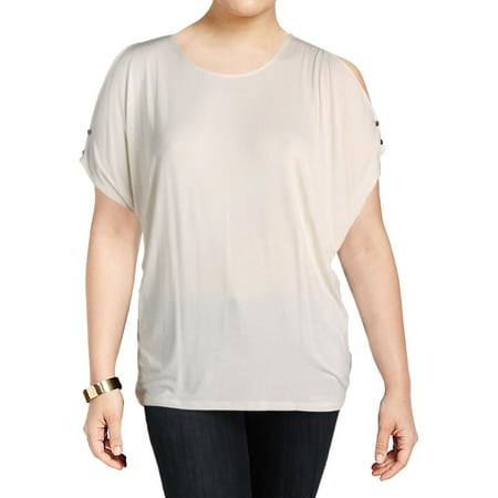Lauren Ralph Womens Plus Lutreu Knit Cold Shoulder Casual Top