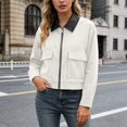 thumbnail image 2 of Unir Leather Collar Corduroy Bomber Jacket for Women, Zip Front, Relaxed Fit Casual Outerwear with Patch Pockets, 1 Piece, XS-L, 2 of 5