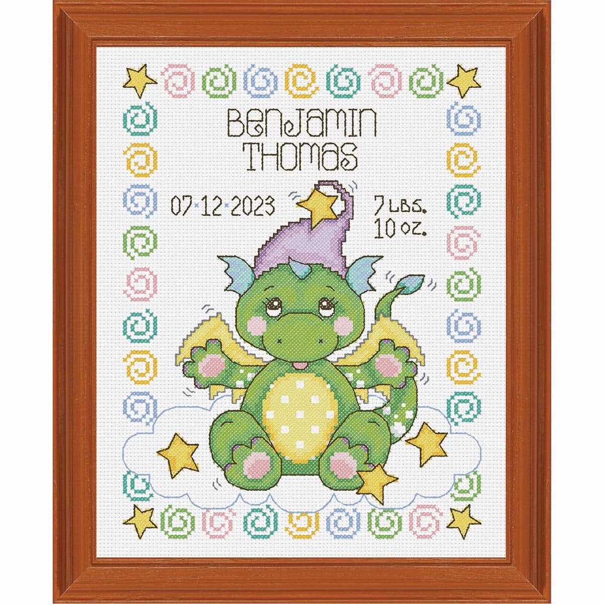 Benway Counted Cross Stitch Kit - Little Sleeping Angel Birth Certificate, 14 Count Aida 51x36cm