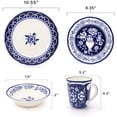 thumbnail image 5 of Euro Ceramica Blue Garden 16 Piece Oven Safe Hand Painted Stoneware Dinnerware Set, Service for 4, Bold Vase Design/Floral Pattern, White and blue$$Home Decor, Kitchen, & Other, 5 of 8