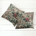 thumbnail image 3 of Ambesonne Leopard Throw Pillow Cover Pack of 2, Roses Leaves Wild Animals, 2 Pcs-16"x16", Peacock Green and Caramel, 3 of 5