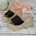 thumbnail image 2 of Women’s Solid Wide Strap Textured Wedge Slide Sandals, Open Toe Holiday Platform Slip-On Slippers, 2 of 9