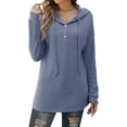 thumbnail image 2 of Luxtrada Loose Fitting Sports Knit Long Sleeved Button up Hooded Sweater Pullover (Blue,M), 2 of 10