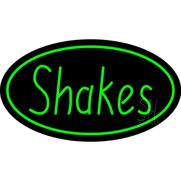 Shakes Oval Green LED Neon Sign 20 x 37 - inches, Black Square Cut Acrylic Backing, with Dimmer - Bright and Premium built indoor LED Neon Sign for restaurant window and interior decor.