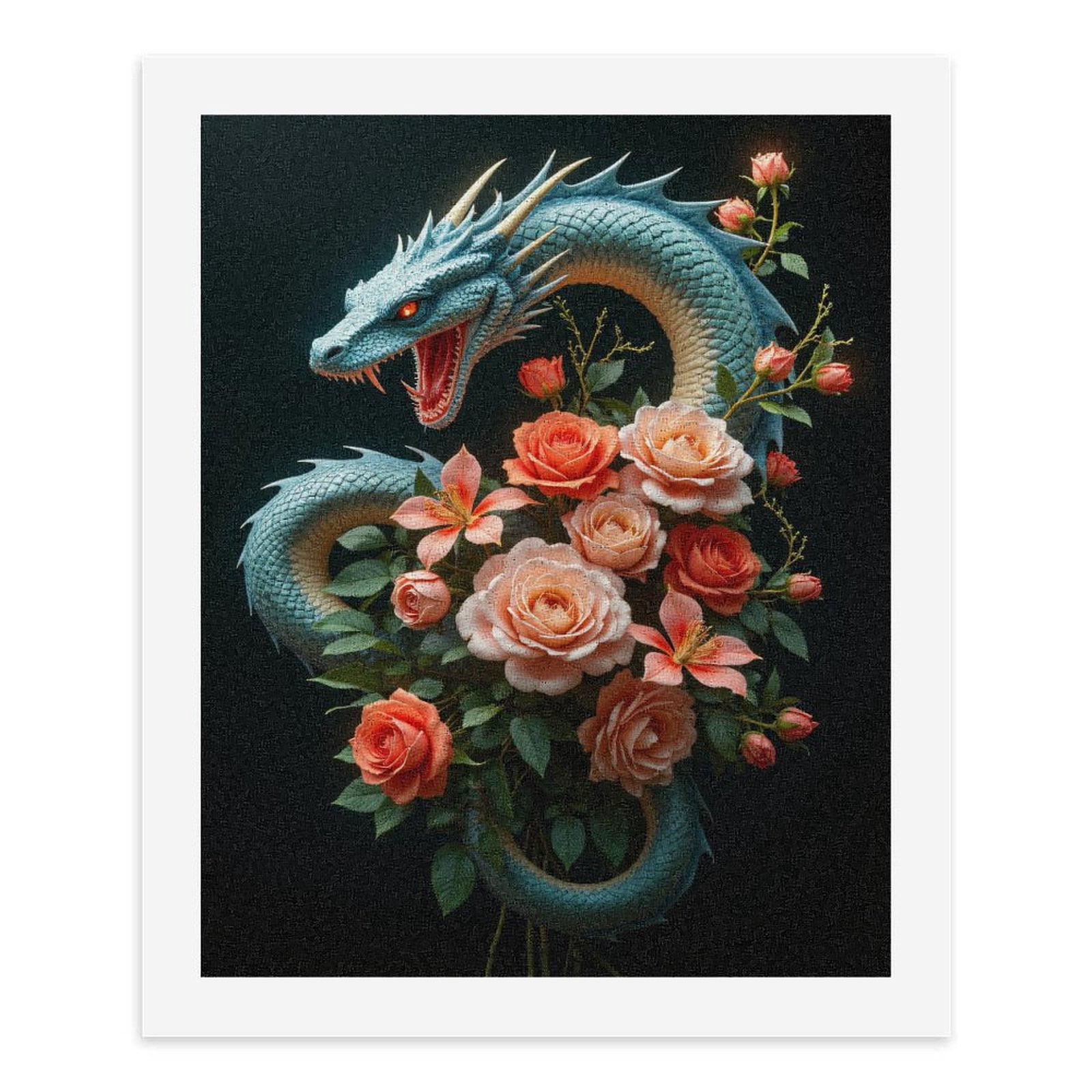 Paint By Numbers Kit for Adults Beginner - DIY Dragon Roses Fantasy Art Blossoms Canvas Painting Kits for Adults, Frameless Paint By Number for Adults for Home Wall Decor 16x20 Inch