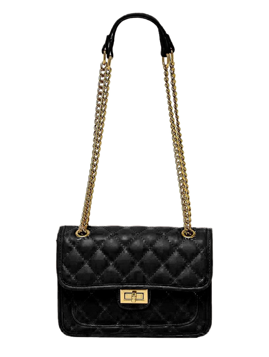 black handbolsa with gold chain