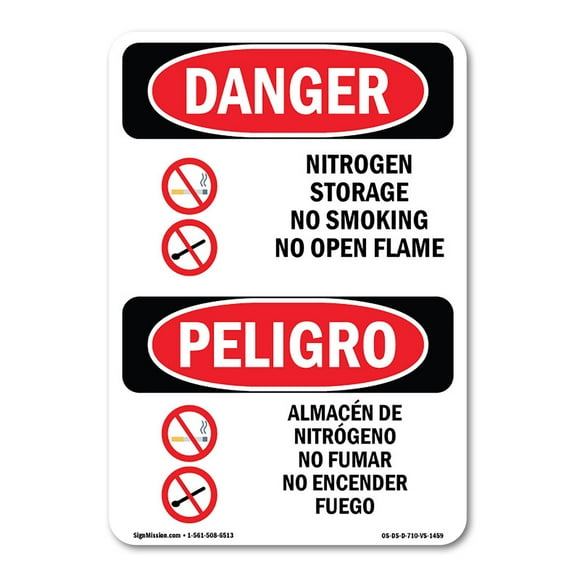OSHA Danger Sign - Nitrogen Storage No Smoking Bilingual | Decal | Protect Your Business, Construction Site, Shop Area |  Made in The USA
