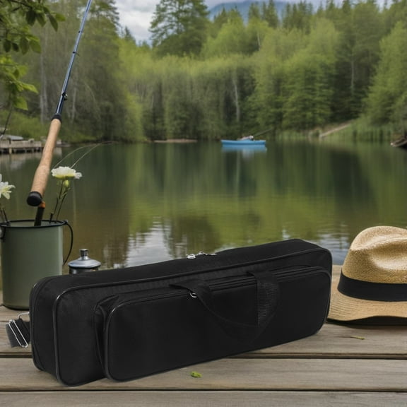 LOLIPPYY Portable Fishing Rod Storage Case in Black Oxford Cloth with Steel Wire Frame for Secure Outdoor Gear
