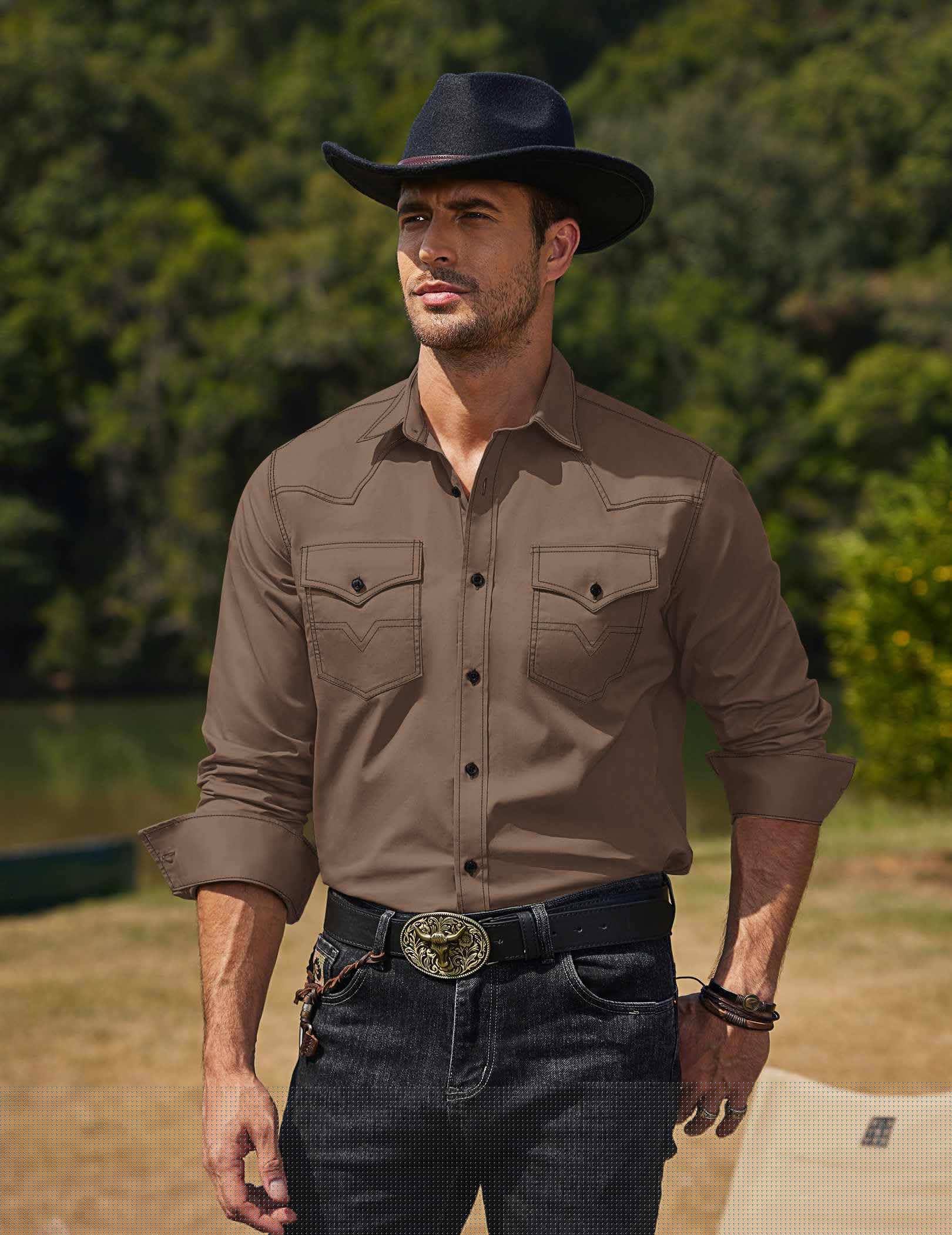 thumbnail image 5 of COOFANDY Men's Western Cowboy Shirts Long Sleeve Cotton Casual Button Down Work Shirt with Pockets, 5 of 6