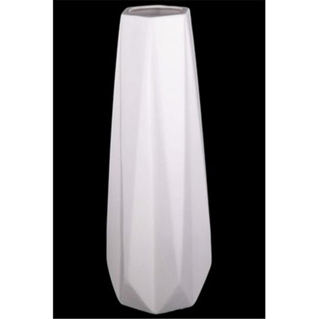 Collection Tendances Urbaines Vase Rond en Céramique 21473 avec Design Géométrique&44; Ventre Bas & Fond Conique Large&44; Finition Mate - Blanc