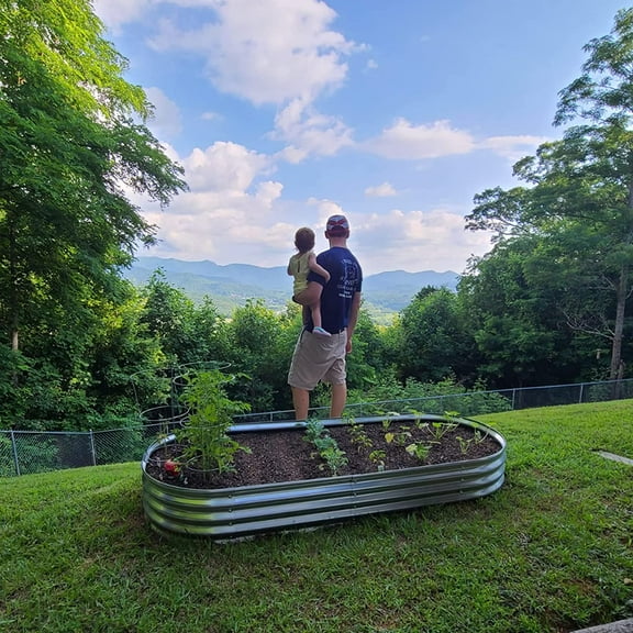 Galvanized Metal Raised Garden Bed, 5ft Oval Planter Box for Vegetables Flowers Herbs, Open Bottom Design, & Rot-Resistant