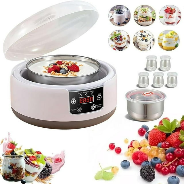 Binwennn 1.2L Large Capacity Probiotic Yogurt Maker Constant Temperature Adjustable Yogurt Maker Versatile Health Yogurt Maker (with 5 Glass) Cooking Utensils Set Stainless Steel Pots Kitchenware Set
