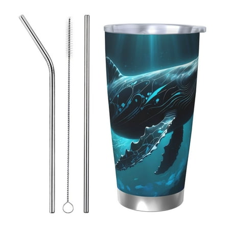 

Susaid Vintage Blue Pattern Whale Print 20oz Car Cup Insulated Coffee Cup Fully Spill Proof Travel Coffee Mug Stainless Steel Tumbler for Work Home Outdoor Car-Straw Three-piece Set