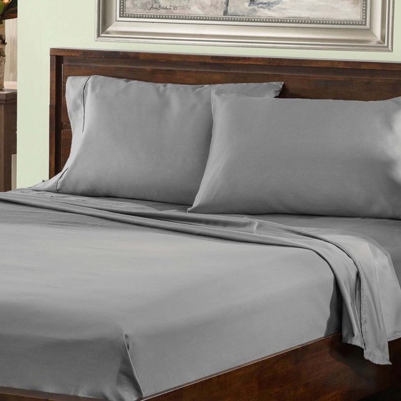 BNM 800 TC Cotton Blend Bed Sheet Set, California King, Light Grey