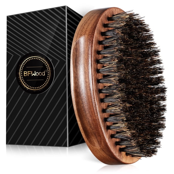 Cepillo para barba BFWood, cerdas de jabalí, madera negra, nogal, estilo militar