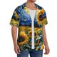 thumbnail image 2 of Balery Starry Sky Sunflower Camisa Casual de Manga Corta con Botones para Hombre, Texturizada, Estilo Cubano, para Playa, Verano-Large, 2 of 5