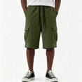 thumbnail image 5 of Men's Solid Corduroy Cargo Shorts Multi Pocket Elastic Drawstring Waist Relaxed Knee Length Streetwear Casual Workout Shorts, 5 of 6