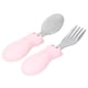 thumbnail image 3 of Juego de tenedor y cuchara para bebé, de acero inoxidable, para alimentación infantil, color rosa, 3 of 14