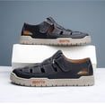 thumbnail image 5 of Men's Stylish Leather Hollow Flat Sandals Closed Toe Hook Loop Head Soft Bottom Wading Sandals Ultra Lightweight Outdoor Casual Walking Slippers,Black 47(US-11.5), 5 of 5
