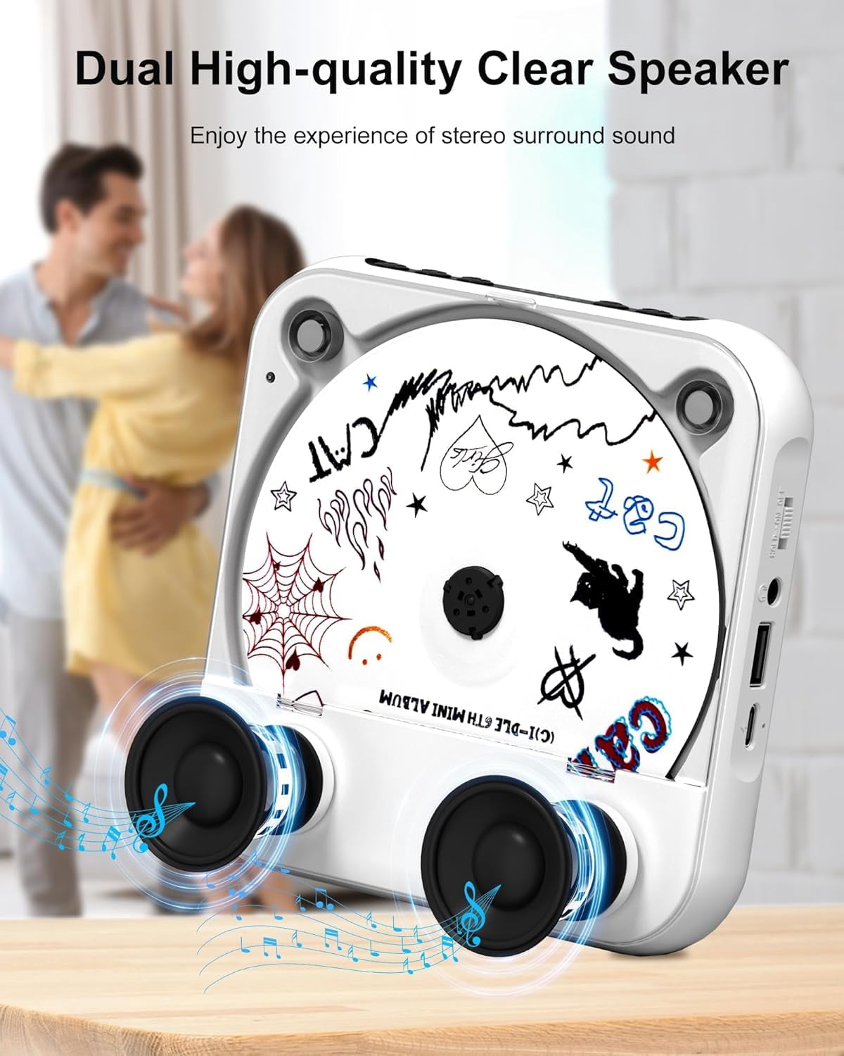otnbgsr Portable CD Player Bluetooth 2026 Upgrade Rechargeable Music Player Dual Speakers LCD Display Support CD USB AUX MP3 with Headphones