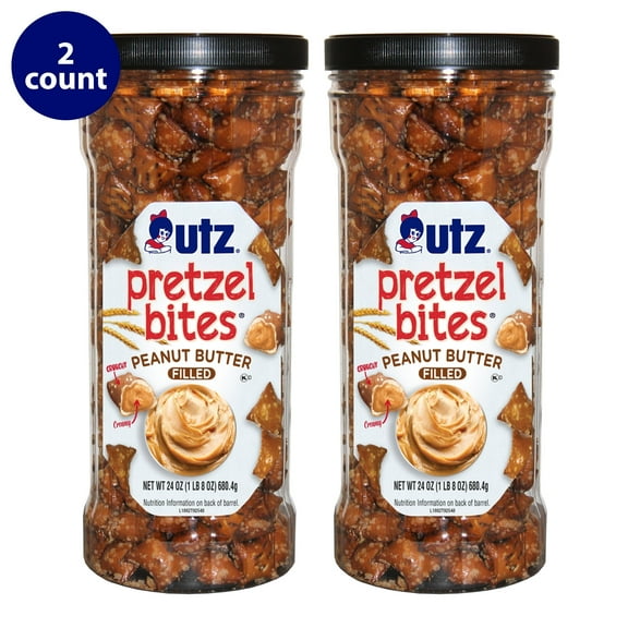 Utz Peanut Butter Pretzel Bites, Filled Snack Canisters, 2 Count, 24 oz