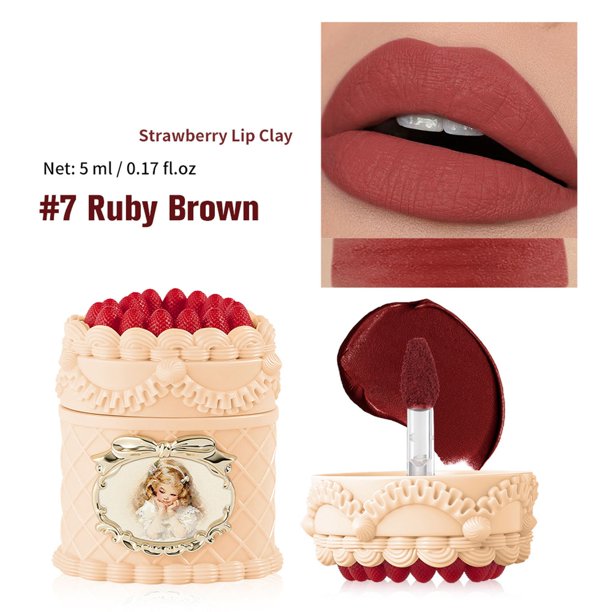 Crema labial mate Strawberry Cake Crema labial aterciopelada Mate de alta pigmentación Lápiz labial mate de enfoque suave