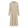 thumbnail image 6 of zaveiop Women's Long Sleeve V-Neck Loose Plain Maxi Dresses Casual Long Dresses with Pockets (Beige, XL), 6 of 7