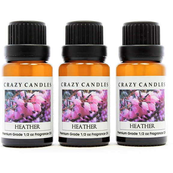 Crazy Candles Heather (Made in USA) 3 Bottles 1/2 Fl Oz Each (15ml) Premium Grade Scented Fragrance Oil (Rich, Woody, Amber-Musk, Bergamot, Blue Cypress, Musk, Precious Woods)