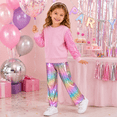 thumbnail image 2 of Toddler Girls 2 Piece Cute Outfits, Sequin Sleeve Crewneck Sweatshirt with Hip Hop Jogger Pants Kids Clothing Set for Spring Fall Winter 8-9 Years, Pink Sequin, 2 of 12