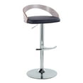 thumbnail image 4 of LumiSource Chrome Metal, Light Grey Wood, Black PU Grotto Adjustable Barstool - Set of 2, 4 of 6